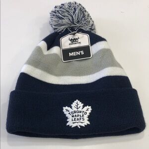Toronto Maple Leafs Men's Pom Beanie - Navy, Gray, White